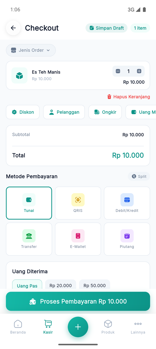 Halaman Checkout dengan metode pembayaran