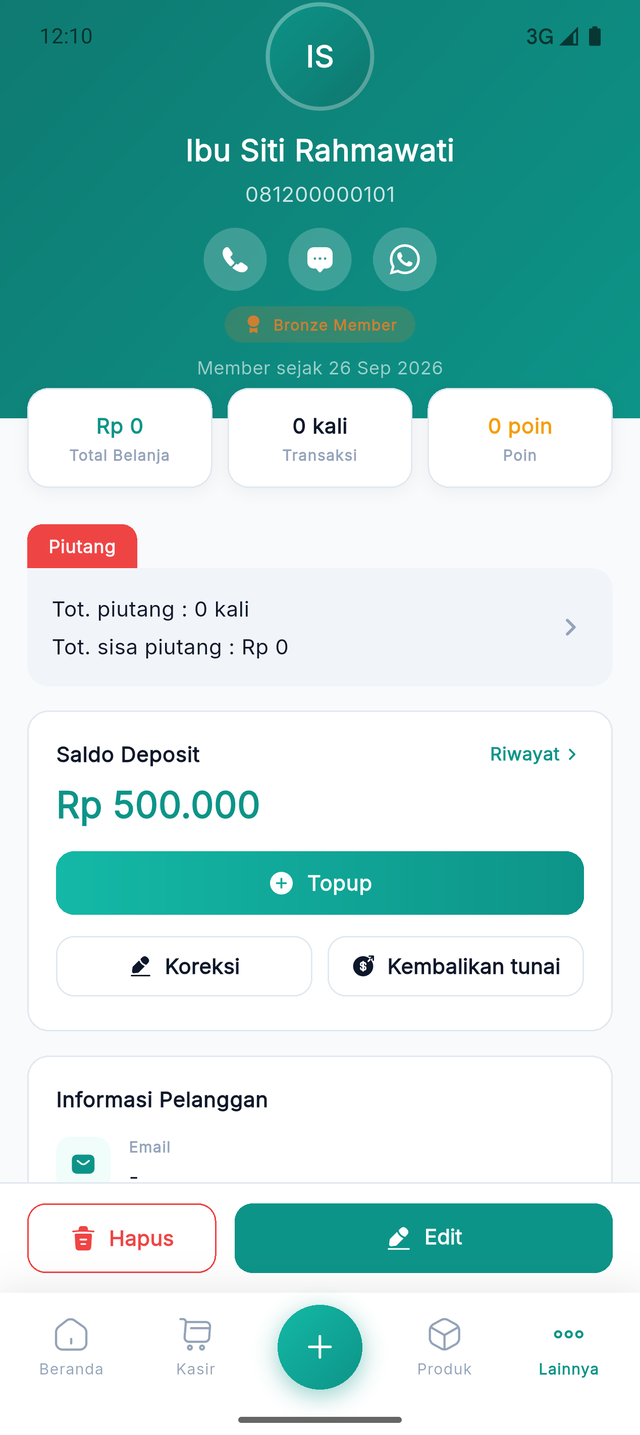 Kartu Saldo Deposit di halaman detail pelanggan