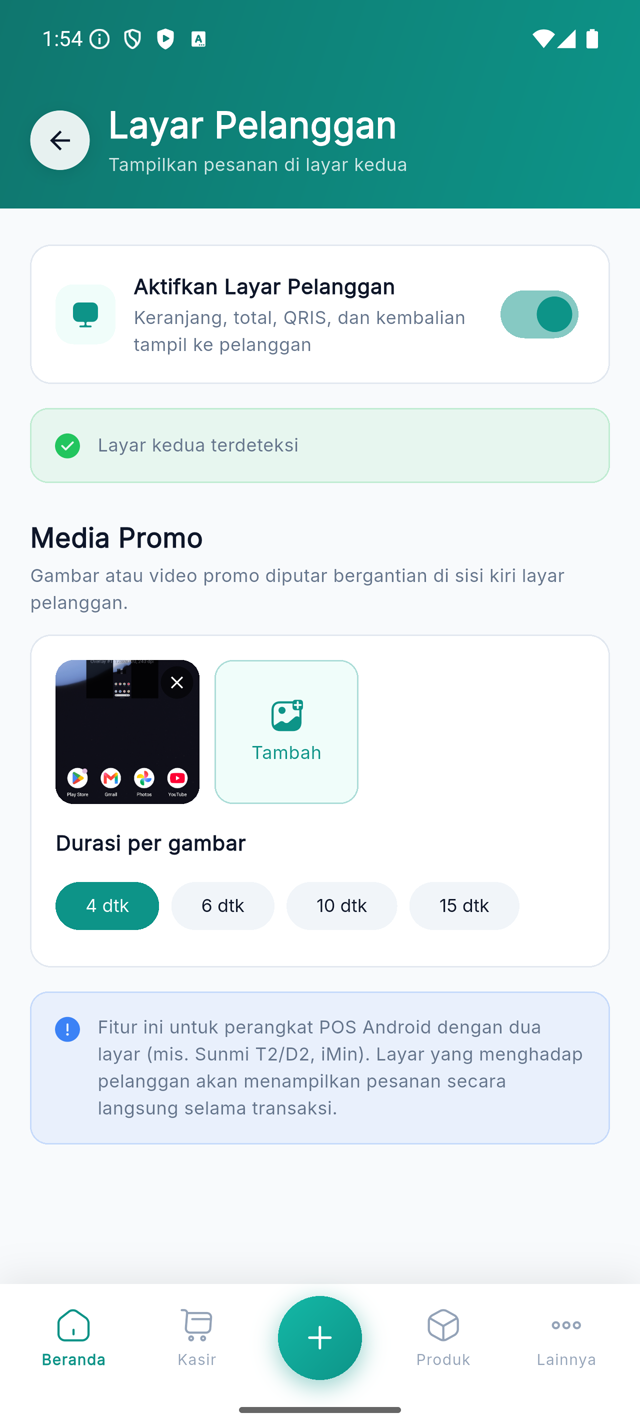 Halaman pengaturan Layar Pelanggan