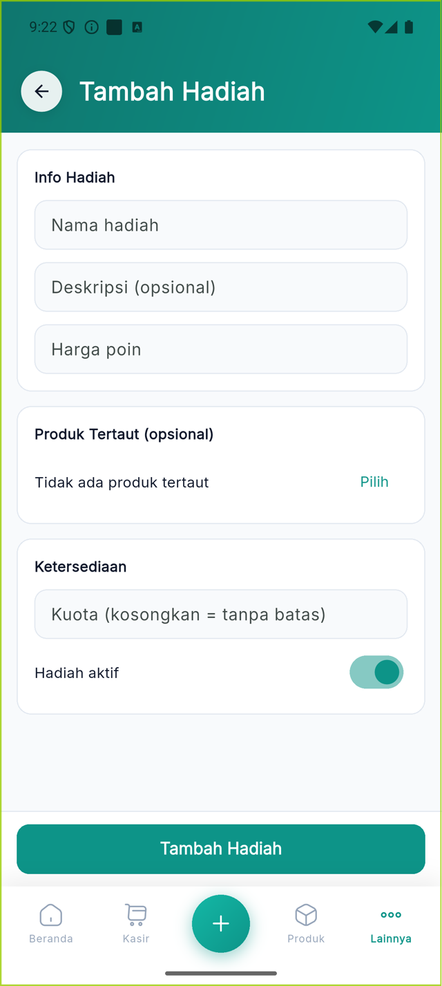 Form Tambah Hadiah