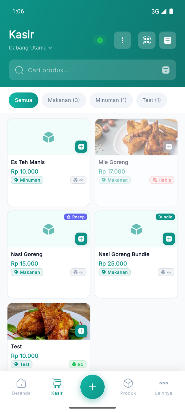 Layar Kasir / POS dengan grid produk