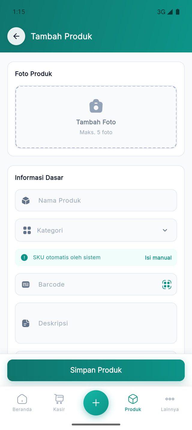 Form Tambah Produk