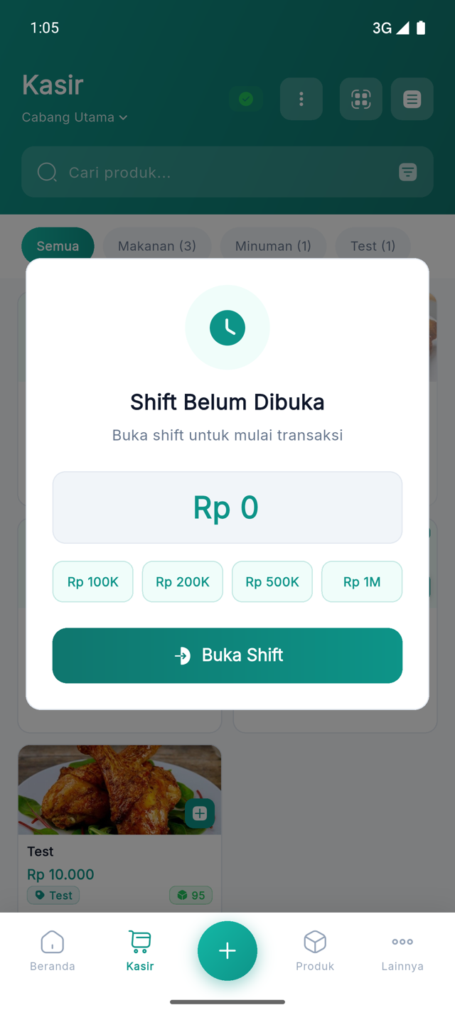 Dialog Shift Belum Dibuka