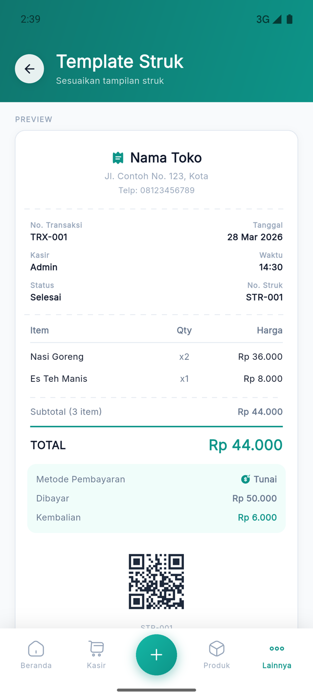 Template Struk dengan pratinjau struk