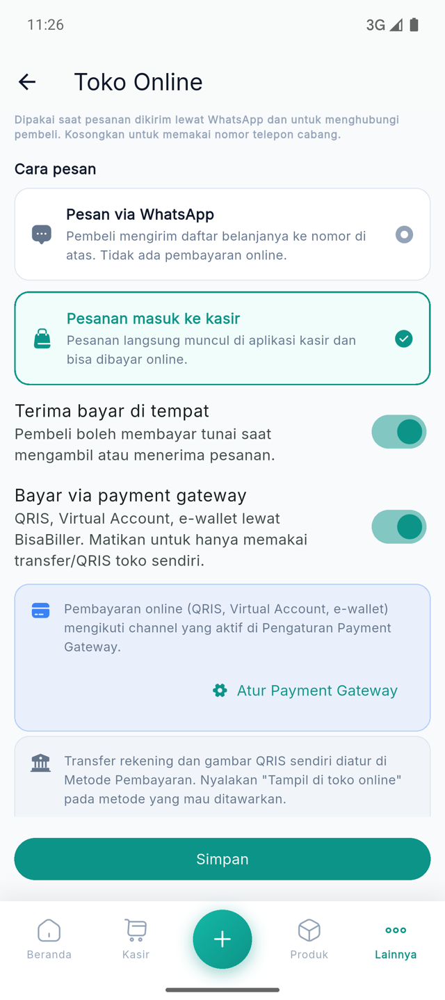 Bagian Cara pesan di pengaturan Toko Online