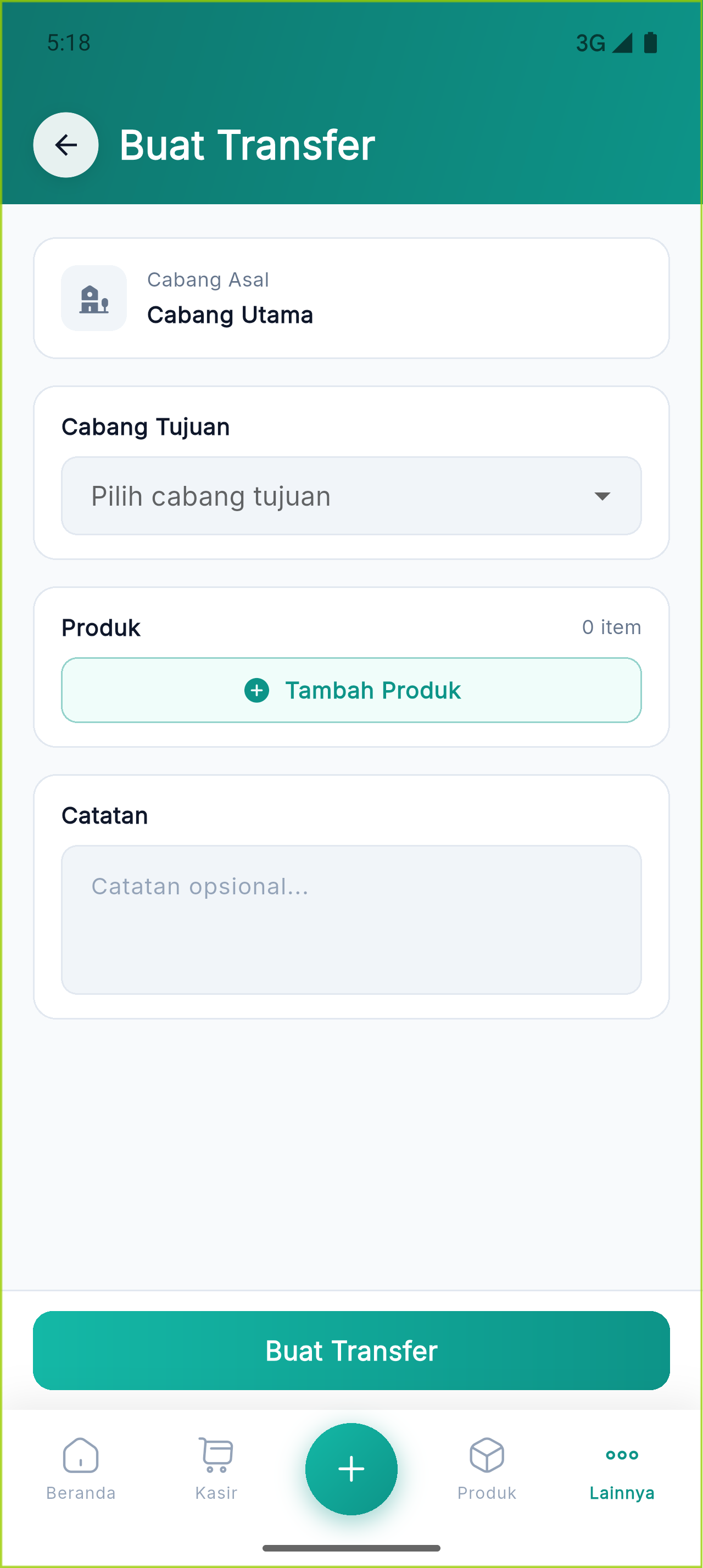 Form Buat Transfer Stok